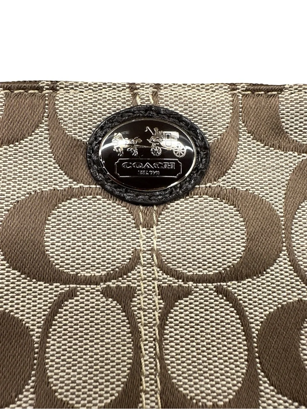 Coach Signature C Canvas Wristlet Khaki Brown Stagecoach Logo Y2K w/ hangtag